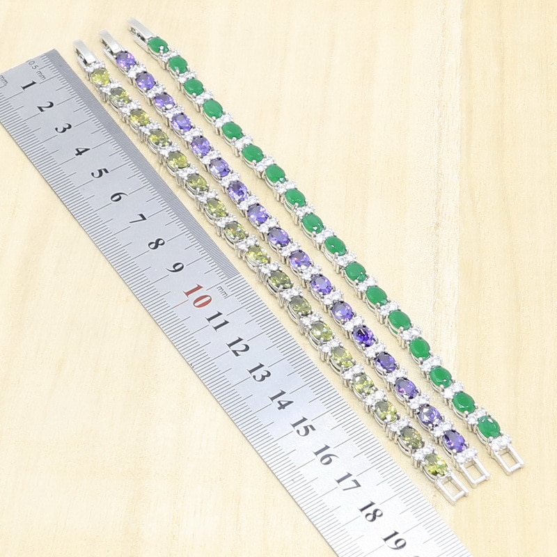 Pulsera de Color plata para mujer, 3 colores, verde, morado, circón 19cm, de joyería