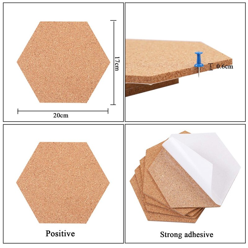 5 Pack Hexagon Kurk Boord Met 50 Stuks Pins Zelfklevende Diy Prikbord Mini Muur Bulletin Boards Voor Foto 'S foto 'S Drawi