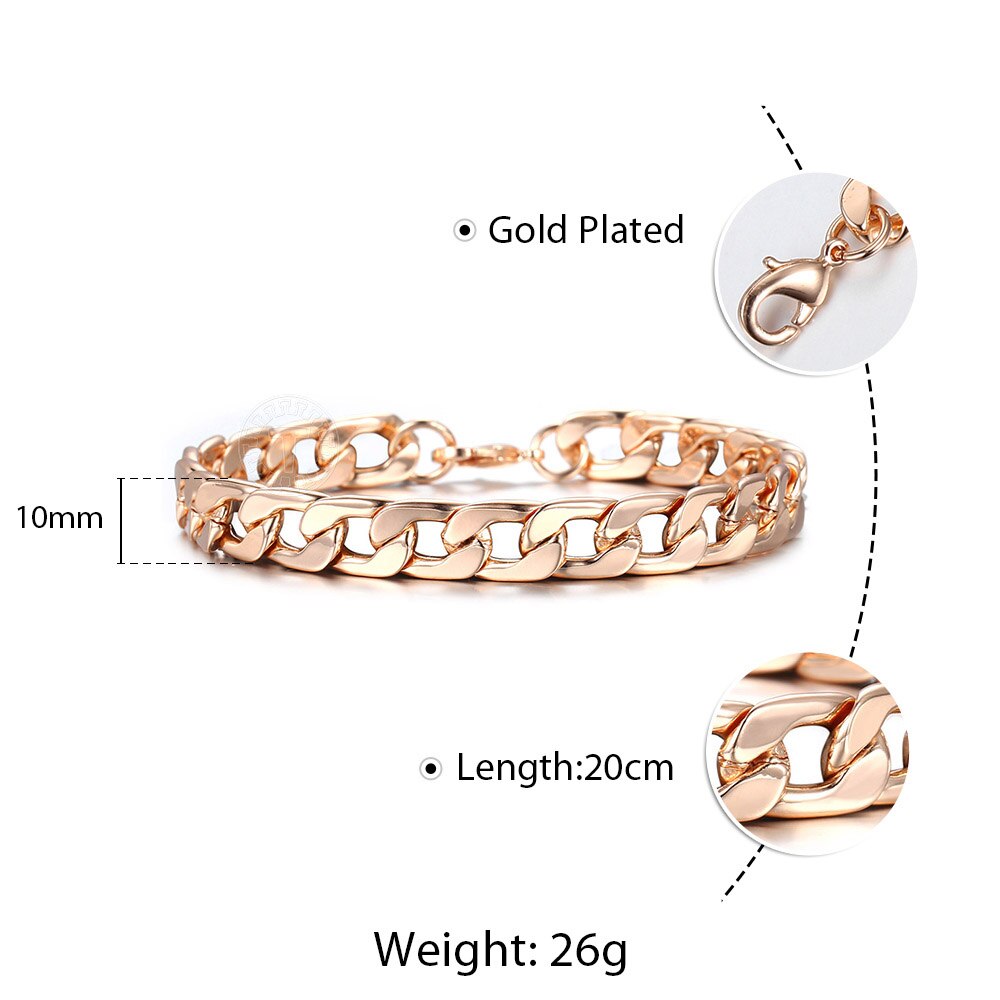 10mm 585 Rose Gold Curb Figaro Link Chain Bracelet for Women Men Lobster Clasp 20cm Jewelry Accessories DCBM05