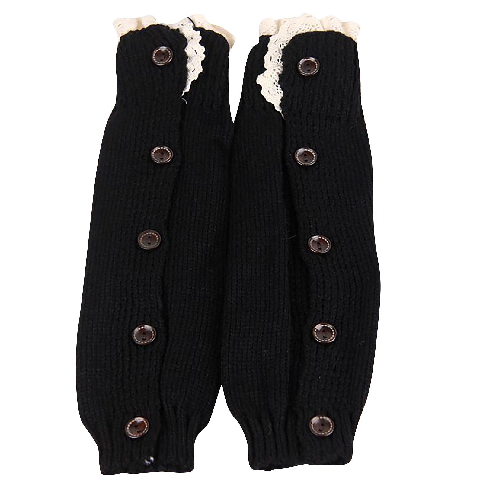 Winter Buttons Leg Warmers Kids Boot Cuffs Winter Buttons Knit Leg Warmers Boot Topper Socks 2 Pairs Calentadores De La Pierna: Black