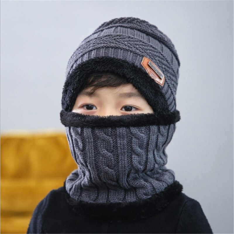 PatPat Winter 2-piece Baby Warm Knitted Fleece Hat and Scarf Accessories For 3-7 Years Old: Dark Grey