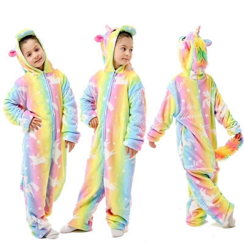 Kinderen Eenhoorn Regenboog Kigurumi Pijama Kids Animal Pyjama Kinderen Unicornio Jumpsuits Overalls