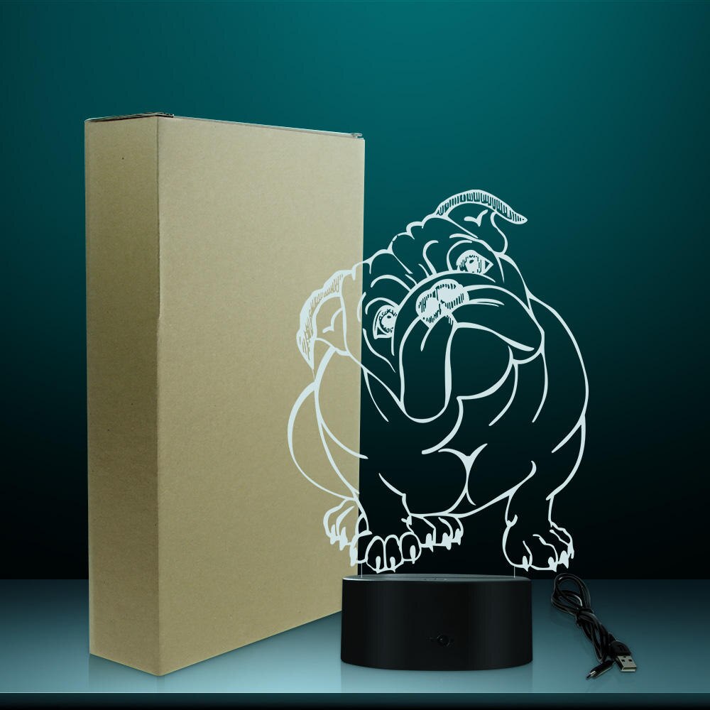 Dog Breed English Bulldog Colour Changing LED Acrylic Light British Bulldog USB Decorative Lighting 3D Optical illusion Lamp