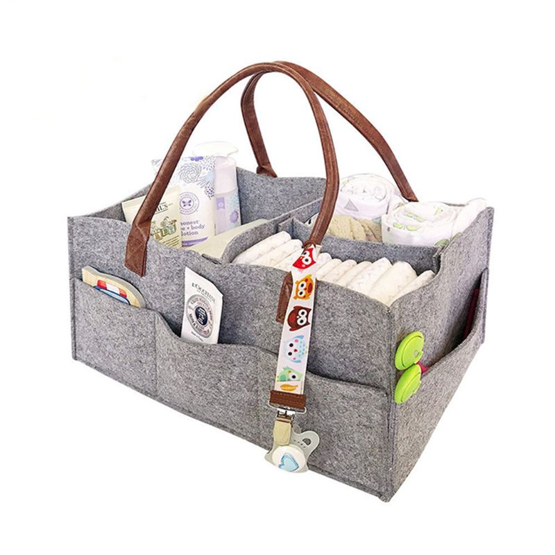 Organizador de pañales de bebé, bolsa de almacenamiento de fieltro Plegable, portátil, multifunción, compartimentos cambiables para mamá, niños recién nacidos, J60D