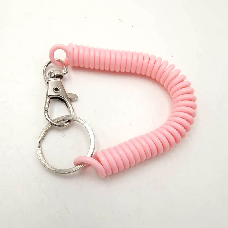 Llavero retráctil elástico de plástico, bobina de resorte para muñeca, cordón elástico en espiral, llavero: Rosa