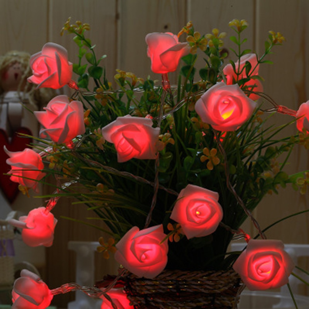 Lysstreng 2m 20 led 65mm store roser blomsterlys flere farger jule valentinsdag bryllup dekorasjon lys
