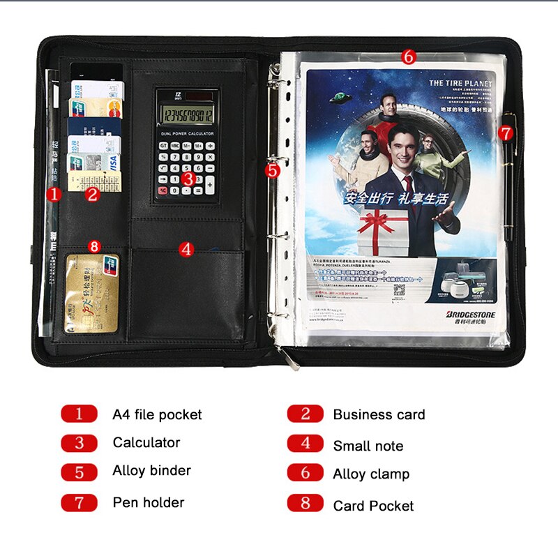 A4 File Folder PU Document Bag Calculator Binder Briefcase Business Contract Storage Manager Portfolio Protable Office Organizer