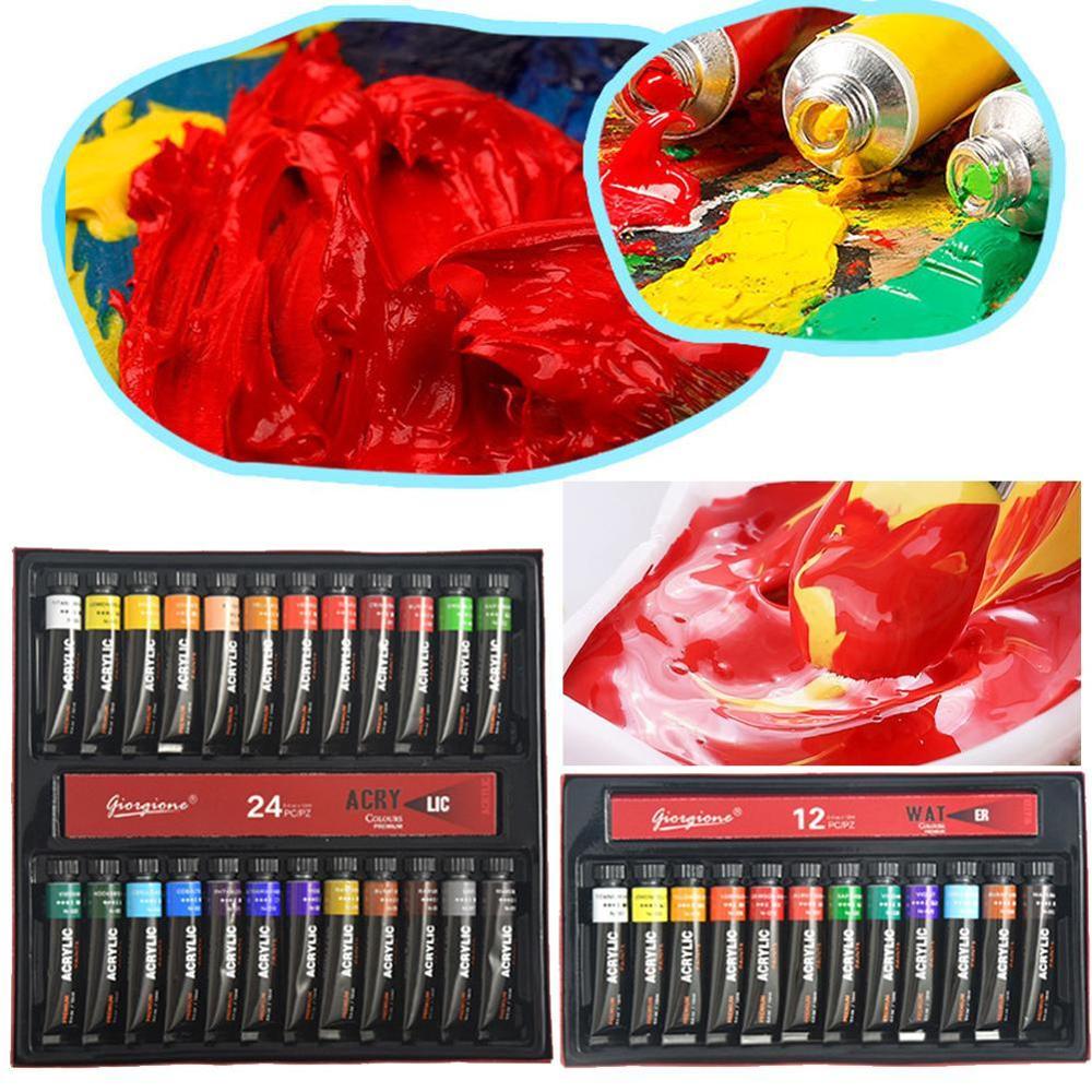 24 Kleuren 12Ml Tube Waterdichte Acryl Verf Set Geschikt Voor Stof Schilderen Hand Geschilderd Student Briefpapier Art Supplies