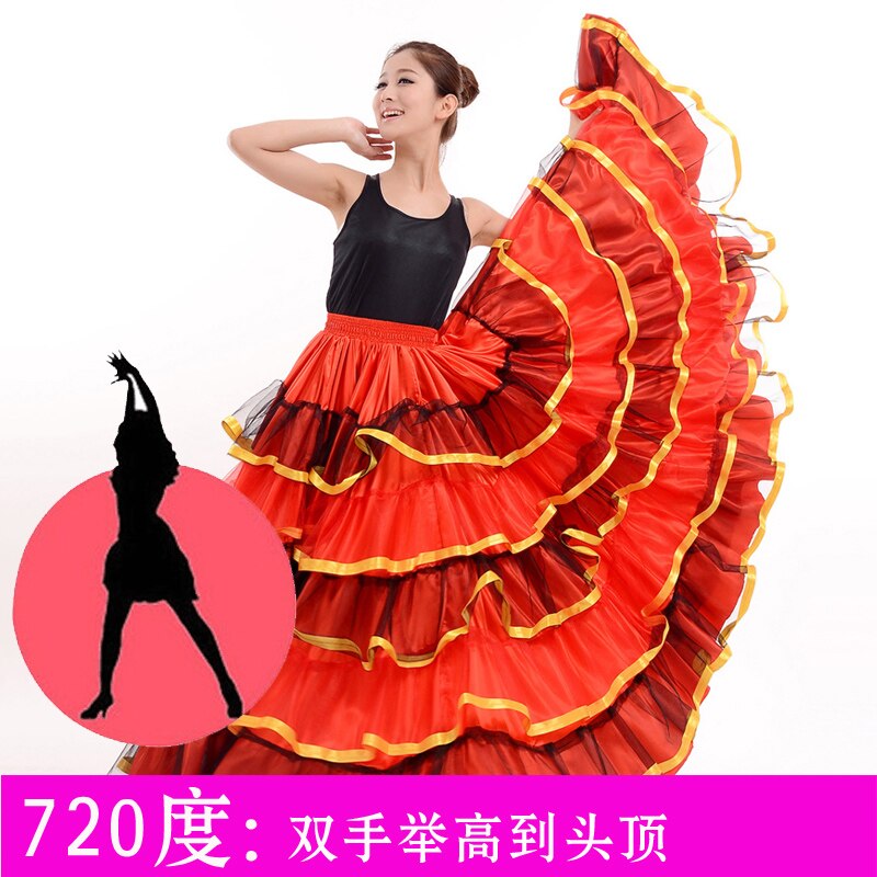 Costume demi-longueur Flamenco espagnol, jupe buste de danse ouverte, Costume de scène pour femme, tenue de spectacle H596,: Red720