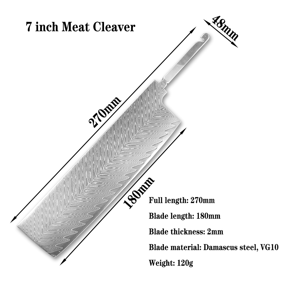 Sharp DIY chef Santoku knife blank VG10 Damascus steel blade material semi-finished knife embryo Japanese style Meat cleaver: H