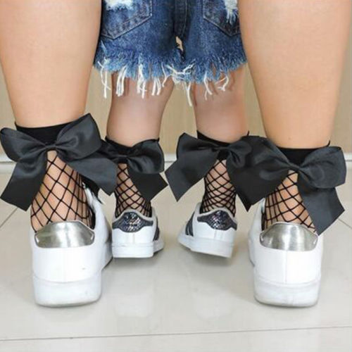 Vrouwen Baby Meisjes Kids Mesh Sokken Zwarte Vrouwen Kid Casual Stretch Sheer Visnet Netto Sokken Mesh Enkel Hoge Strik comfort Sokken