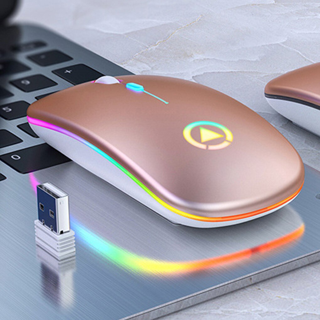 RGB Wireless Mouse Computer Mouse Silent Ergonomic Rechargeable Mice with LED Optical Backlit USB Mice for PC Laptop: Rose gold