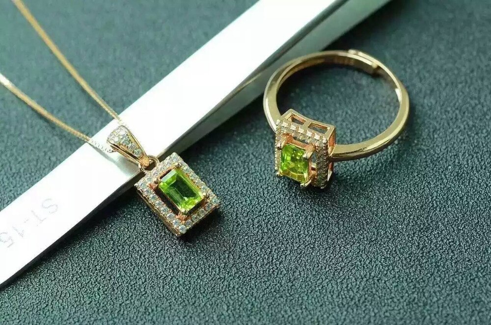 Fedeltà naturale peridot 925 sterlina d'argento Ciondolo anello Squisito impostato di gioielli naturale di limone Felice pietra preziosa bene gioielleria donne