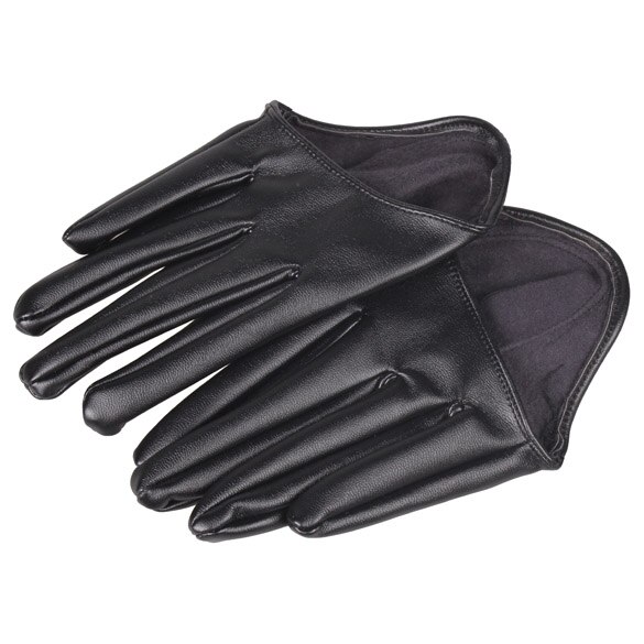 Lady Woman Tight Half Palm Gloves Imitation Leather Five Finger Black