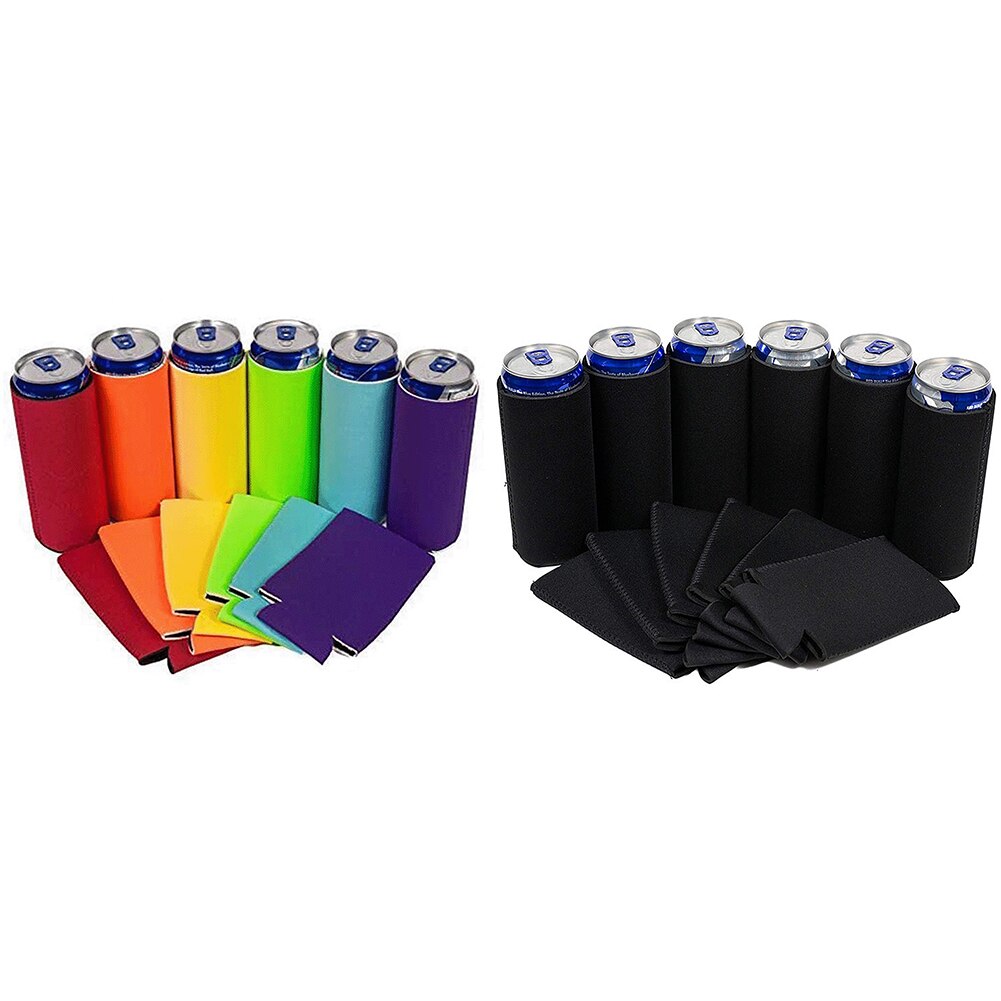 12pc Slim Insulated Can Cooler Sleeve Beer Blank Skinny Neoprene Beer Bottle Cup Cover Sleeve Case Can Bottle Holder Thermal Bag