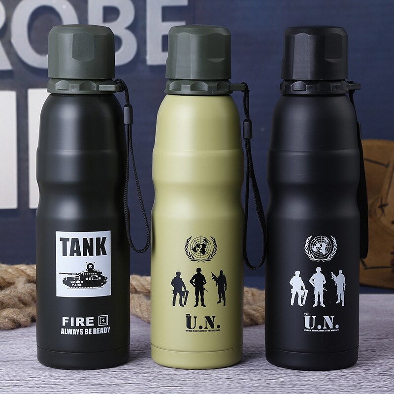 Termo de 500ml para hombres del ejército, botella de Taza Termo aislada de acero inoxidable para té agua café Sport Swig, Taza de Viaje portátil para exteriores