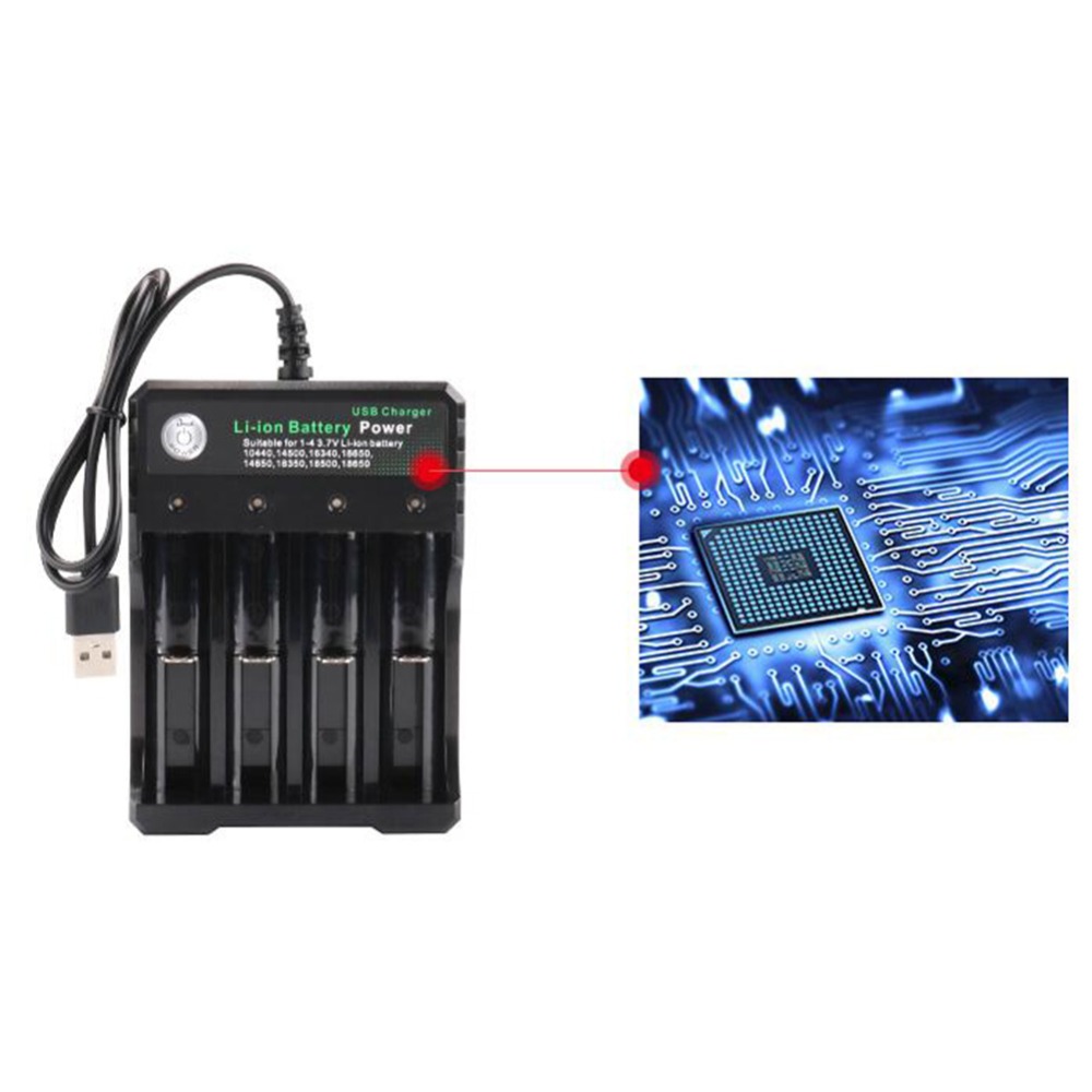 1/2/4 spor  ac 110v/220v 18650 batterilader svart til 14500 14650 16650 18350 18500 18650 3.7v oppladbare litiumbatterier