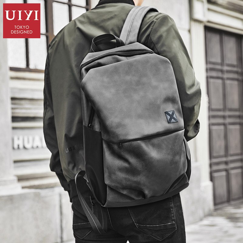 14 inch backpack men's backpack trend bag college students PVC leather Korean casual backpack computer bag