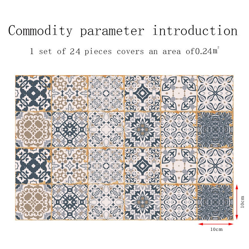 24Pcs Self Adhesive Wall Stickers DIY Tile Bathroom Wallpaper Household Kitchen Stickers Decoration Supplies: ET182