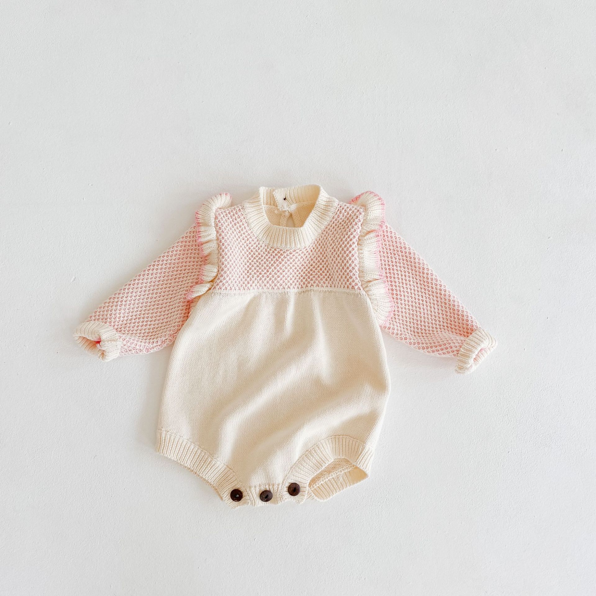 Baby Girl Auutmn Winter Long-sleeved Sweater Romper Jumpsuits Fresh Contrast Color Stitching Knitted Triangle Wrapped Sweet