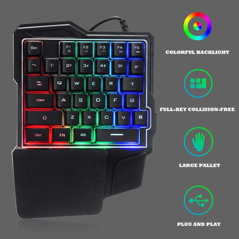 One-Handed Gaming Keyboard - 35 Keys - Ergonomic Design - Wired USB & Bluetooth 5.0 - LED Backlight