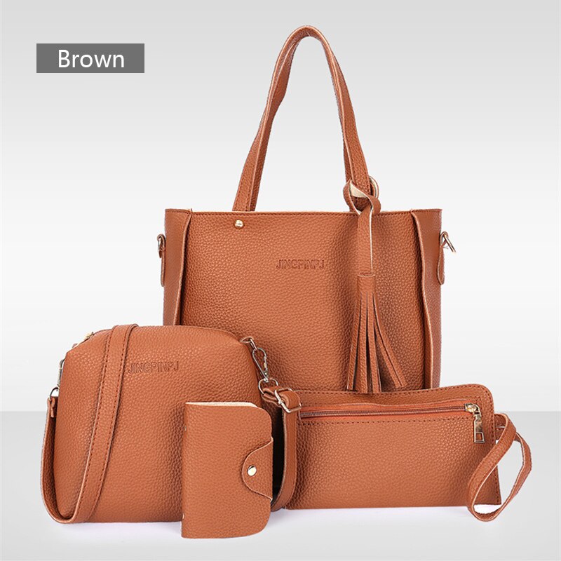 . Exclusivo. 4 piezas bolso de las mujeres de cuero de la PU bolso de hombro A435: brown