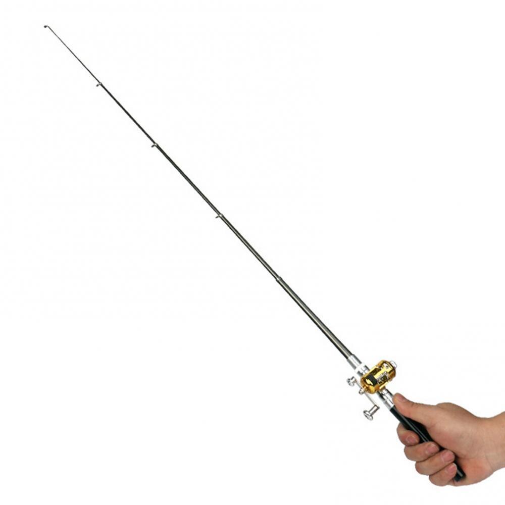 Portable Fishing Telescopic Pole Pen Shape Folded River Lake Rod with Reel Wheel