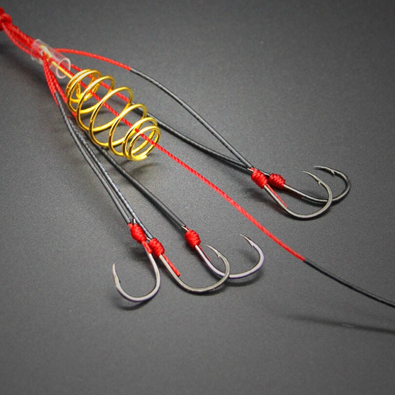 DYGYGYFZ 4Pcs/Lot Explosion Fishing Hook 6#-13# Fishing Lure Bait Trap Feeder Cage Fishing Hook with Stainless Steel Springs: Red / 8