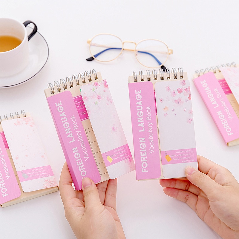 pink sakura foreign language vocabulary Coil book mini Notebook Diary Notepad Escolar Papelaria