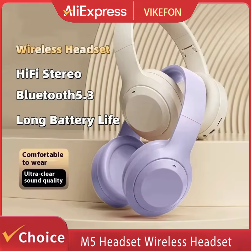 2025 bluetooth 5.3 m5 wireless headset hi-fi stereo earphones noise cancelling gaming headband foldable with microphone earphones