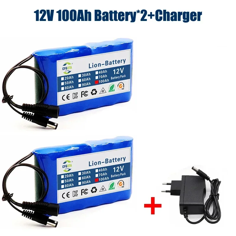 Portable 3S2P 12V 100000mah Rechargeable Li-Ion Battery, For LED Lamp Light Backup Powe Etc+ Charger: Beige