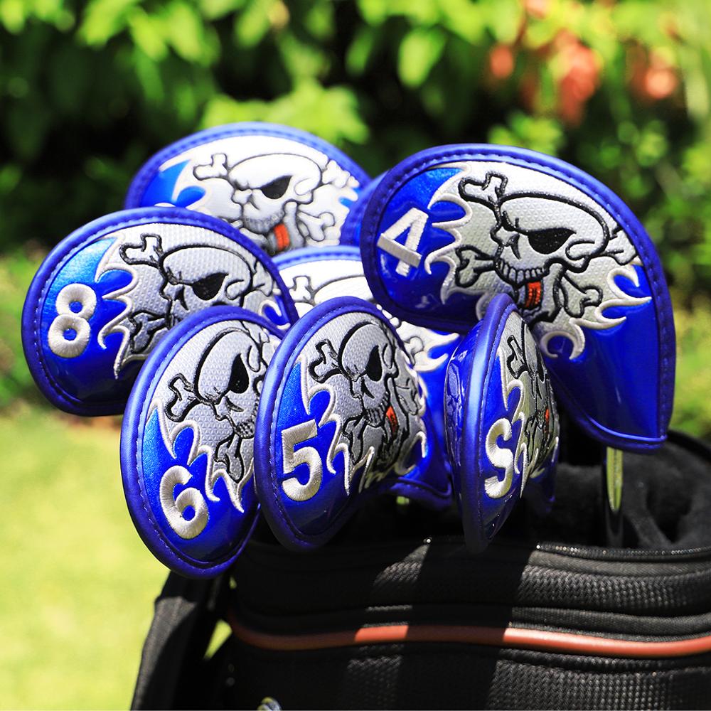 Golf Club Iron Cover Headcover skull with Red stitch Golf Iron Head Covers Golf Club Iron Headovers Wedges Covers 9pcs/set