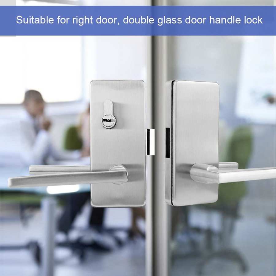 door lock 0.4- 0.6in Double Glass Door Handle Lock Stainless Steel Right Handed Silver deurklink