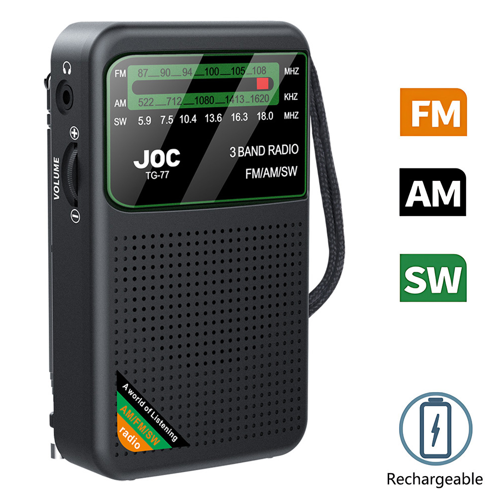 Fickradio am/fm/sw bärbar radio batterier uppladdningsbara stöder anslutning trådbunden hörlur bärbar fm-radiomottagare