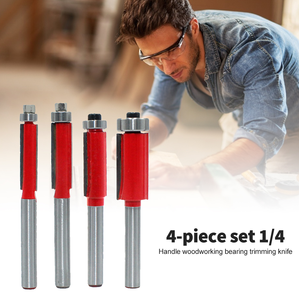 4/7Pcs 1/4" Shank Flush Trim Router Bits End Mill For Wood Lengthened Trimming Cutters With Bearing Woodworking Tool