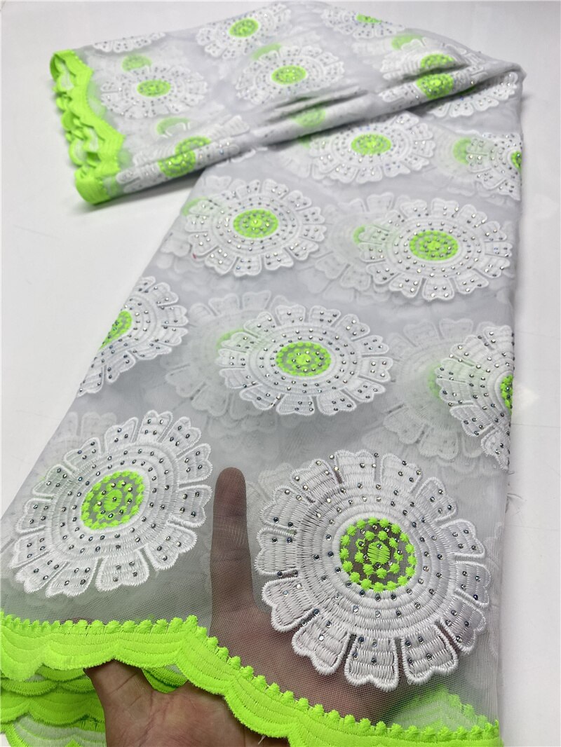 Latest Embroidery French Tulle Lace Fabric With Stones Pure White African Lace Fabric For Wedding Party Sewing YA3652B-2: Picture 5