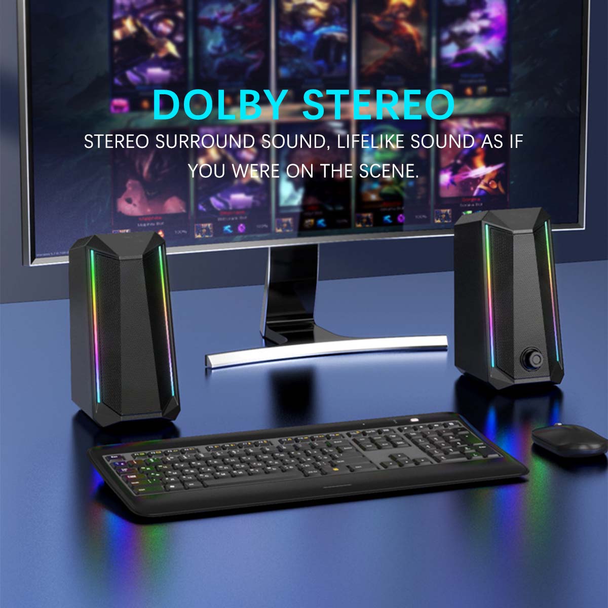 Touchtable RGB Lights Computer Speaker USB 5D Surround Sound Subwoofer Music Speaker for Laptop Notebook PC Stereo Loudspeaker