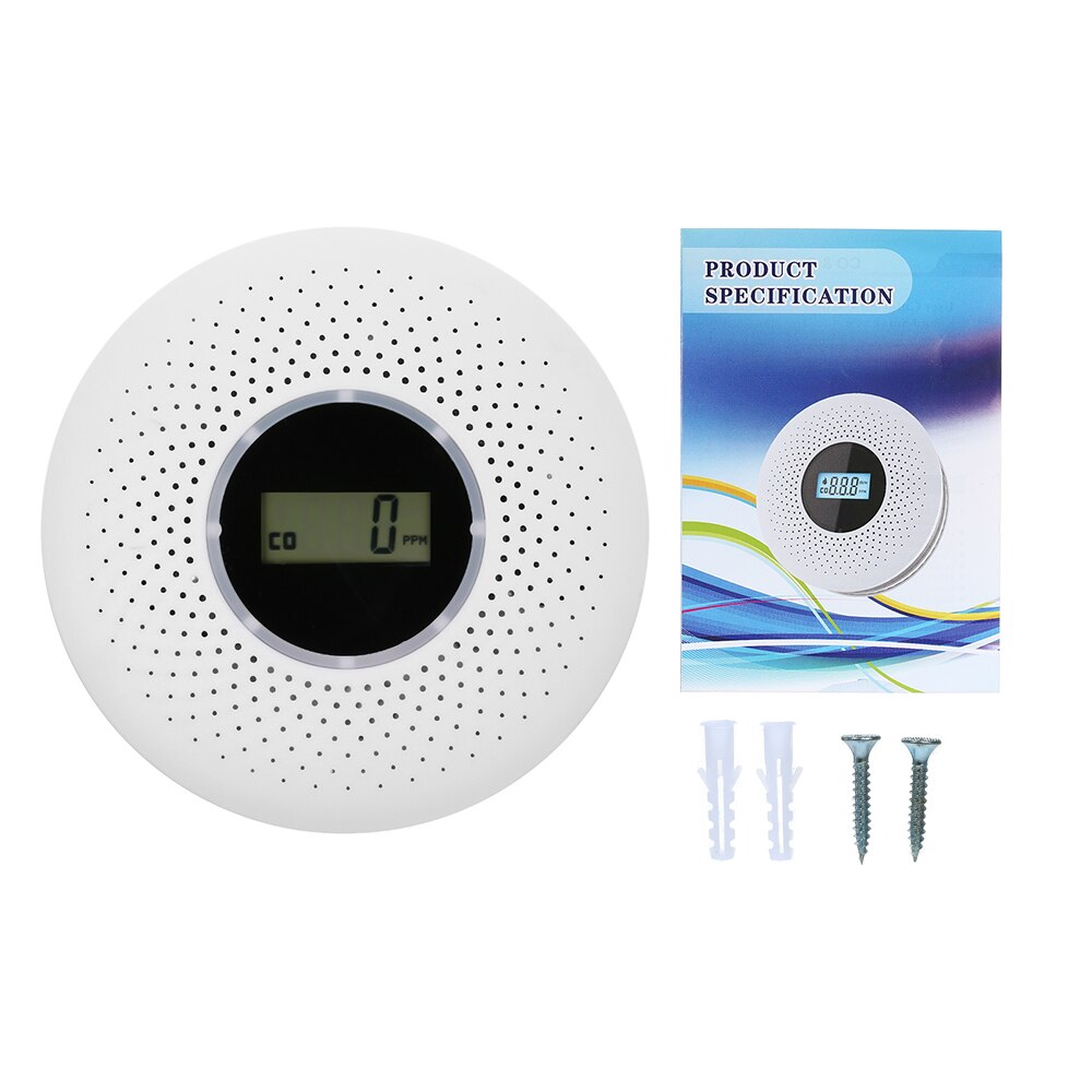 Big CO & Smoke Combo Detector 2 in 1 LCD CO Sensor with LED Light Flashing sound Warning Alarm Detector