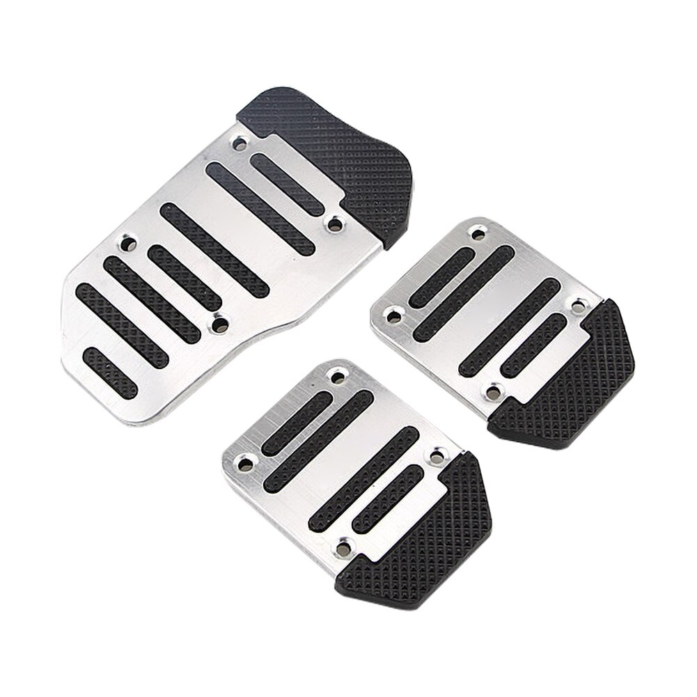 2Pcs/3Pcs Car Vehicle Automatic Manual Accelerator Brake Metal Foot Pedal Set: 3pcs Manual Silver