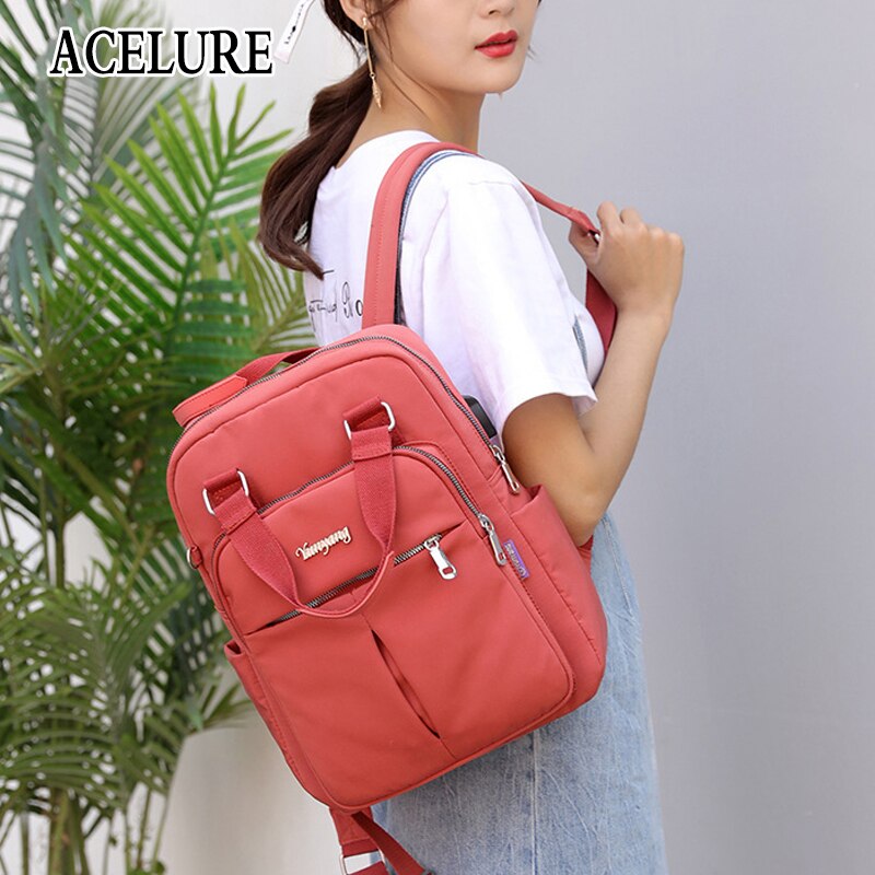 ACELURE Anti-vol USB Charge Nylon sac à dos étanche femmes école sacs à dos sac à dos sacs d'école adolescentes filles sac de voyage