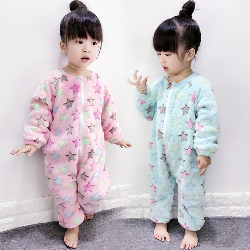 Baby pyjamas lägg till ull varm dragkedja sovkläder för flicka pojke spädbarn söt bekväma mjuka nattkläder litet barn hemkläder förhindra kyla