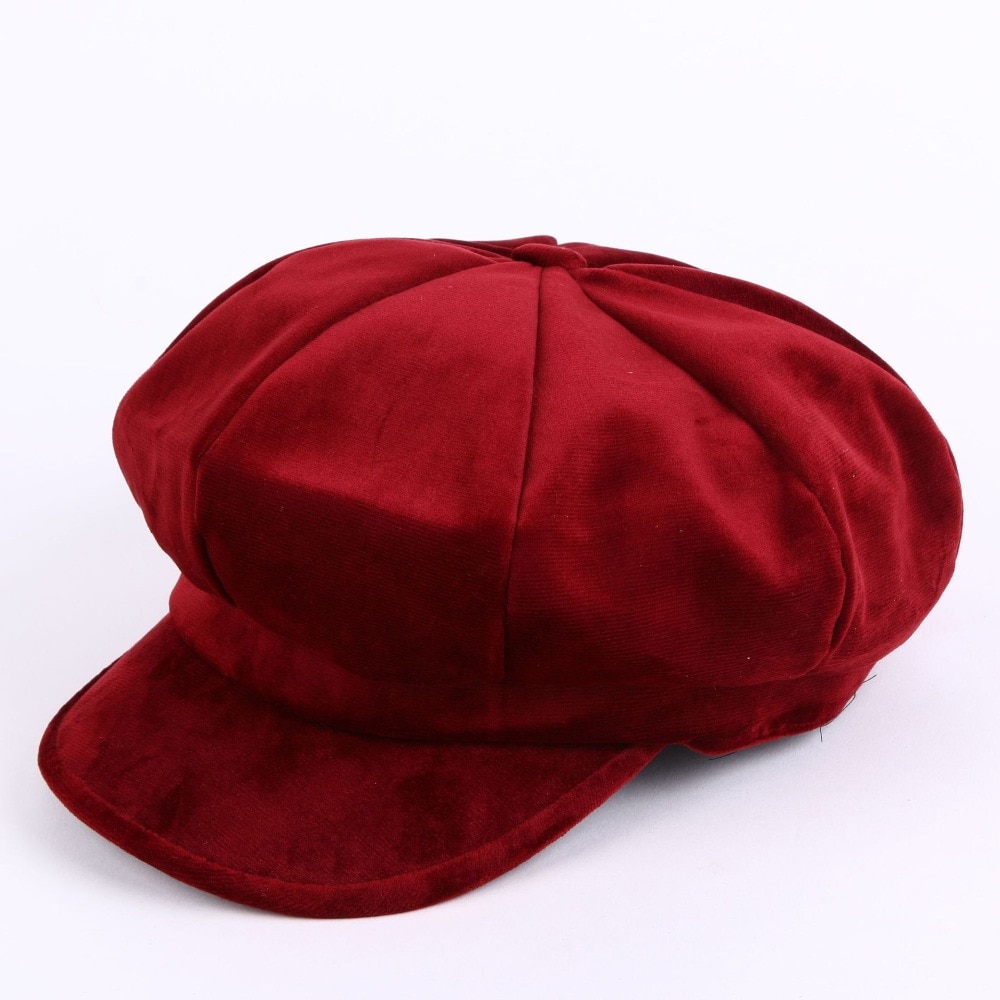 Sammet kvinnor basker höst vinter åttakantiga keps hattar snygg konstnär målare tidningspojke kepsar svart röd basker hattar  m154