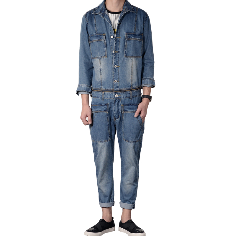 Denim overalls herre langærmet blå denim jakke herre hip-hop street shooting herre overalls herre jeans