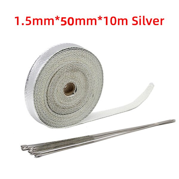 Exhaust Heat Wrap Thermal Tape Fiberglass Heat Wrap Manifold Insulation Roll Resistant with Stainless Ties 5cm*5M/10M/15M/20M: 5x10 Silver