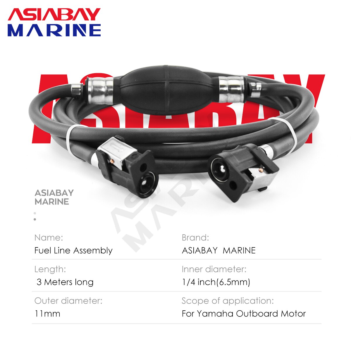 3m Outboard Boat Fuel Line Assembly 5/16 inch 8mm Gas Hose Connector Primer Bulb for Yamaha Outboard Motor fuel Line Hose Pipe: 6.5mm