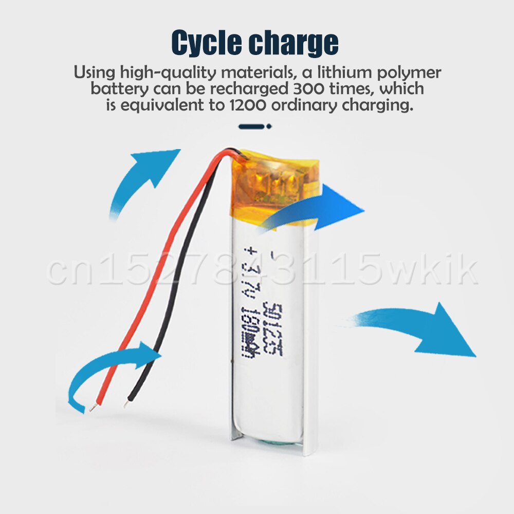 Batería recargable de polímero de litio para cepillo de dientes eléctrico MP4, 501235, 3,7 V, 180mAh, grabadora de voz, auriculares Bluetooth