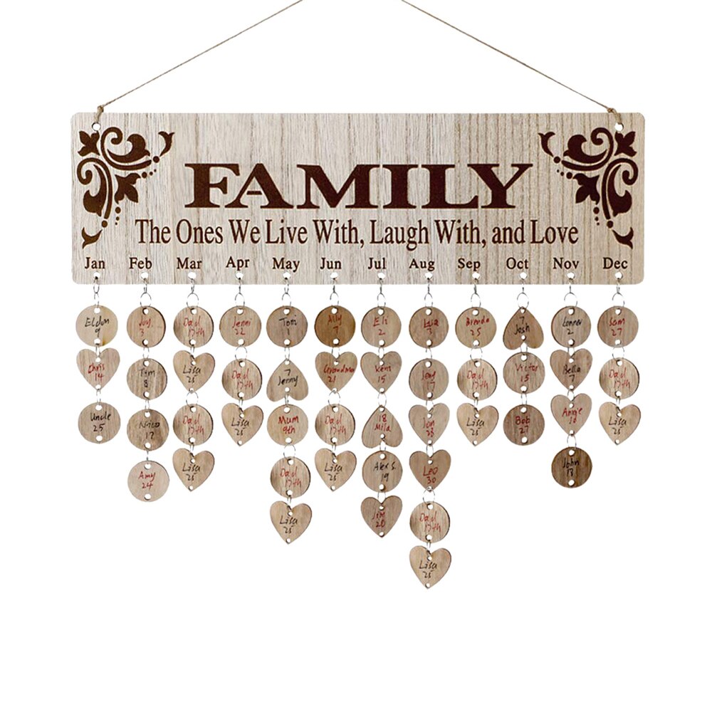 Wood Calendar Birthday Reminder Calendar Sign Board Wall Hanging Family Decor Birthday Tracker Plaque Calendar Listing Household: FX50 circleX50 heart
