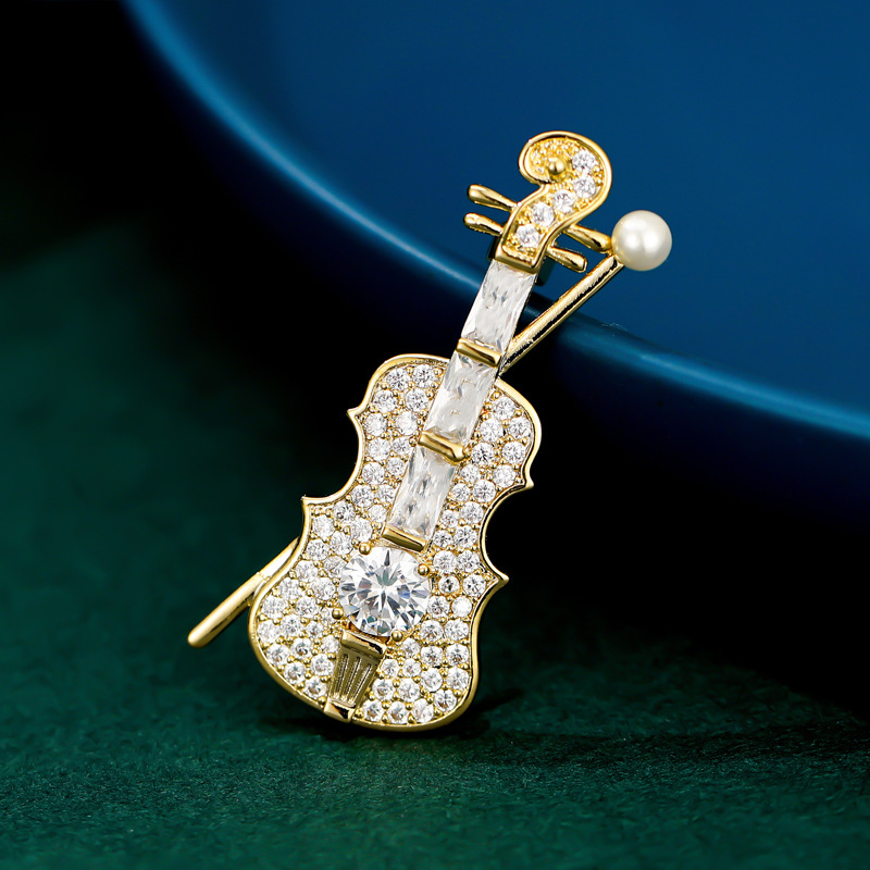 Mode Muziekinstrumenten Gitaar Viool Cello Piano voor Vrouwen Meisje Kinderen Kraag Broche Cap Rugzak Pak Pin: Puur Goud Kleur