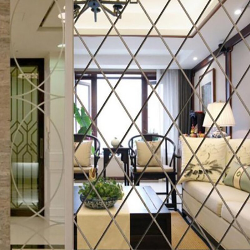 Diamond Spliced Mirror Stickers Self Adhesive Removable Acrylic Mirror Sheets Wall Decals For Home Art Room Bedroom Background