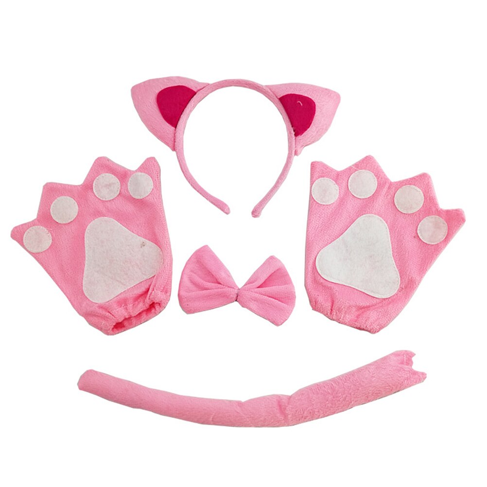 5 stuks halloween-feestkostuum kattenkostuumset kattenoren hoofdband kattenstrik kattenstaart kattenpoot handschoenen halloween-decoratie: B